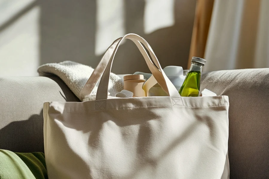 Oversized Canvas Tote Bag with Pockets